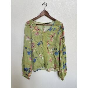 NEW Zac & Rachel green floral boho blouse long sleeve lace lightweight L flowy